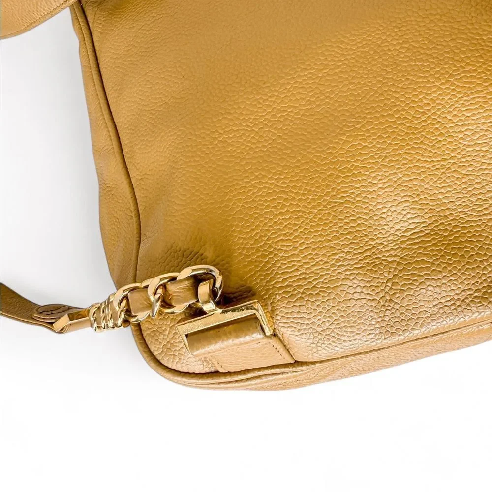 CHANEL Vintage Tan CC Logo Caviar Leather Backpack